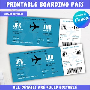 Modèle imprimable de carte d'embarquement numérique Surprise Modèle de carte d'embarquement personnalisée sur toile Billet d'avion Carte d'embarquement pour anniversaire