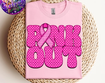 Pink Out png, breast cancer awareness png, pink checkered design, trending png, DTF, sublimation, digital download