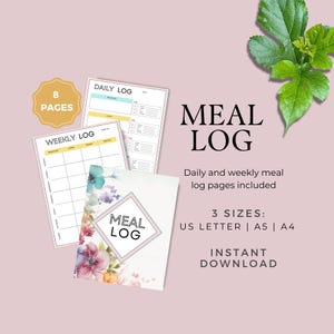 Printable Meal Log to Track Your Daily and Weekly Meals & Snacks - Includes Water and Macros Tracker For Each Meal