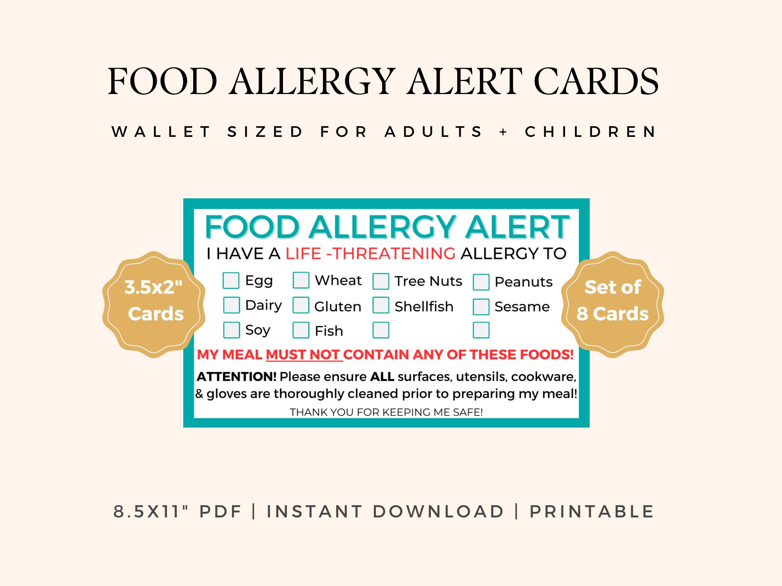 Food Allergy Alert Card Printable, Food Allergy Card for Adults &amp; Kids ...