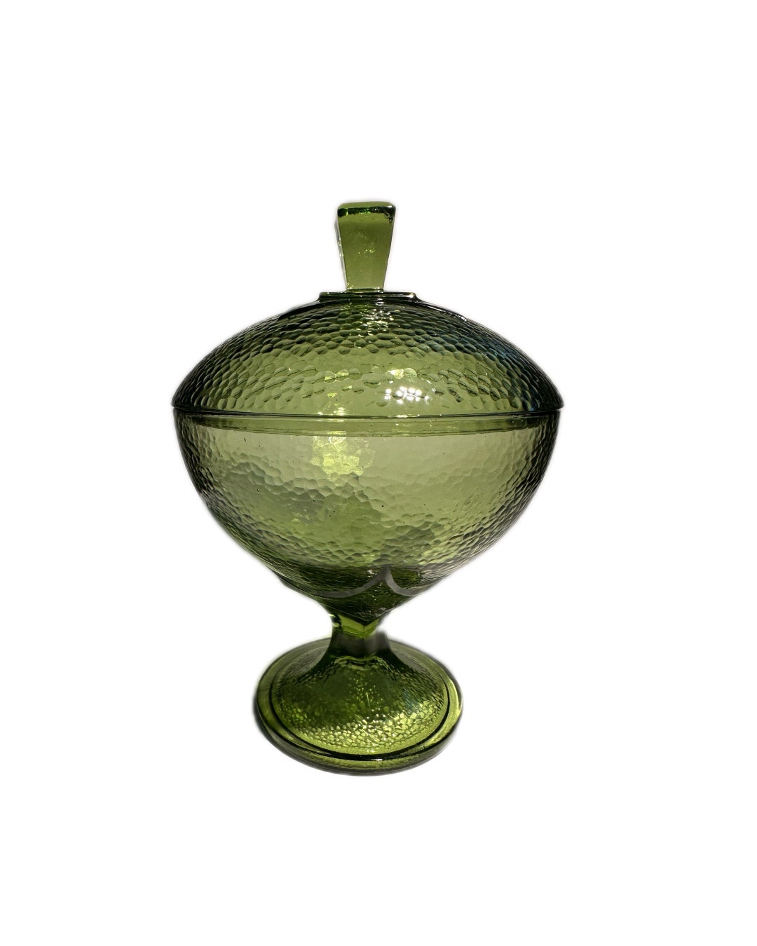 Vintage Hazel Atlas Pebblestone Avocado Green Candy Dish With Lid Etsy