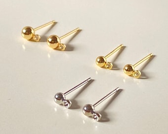 3mm/4mm 14k Gold/White Gold Plated Ball Stud Earring Post With Loop, Earring Findings with S925 Post, Earring Post, Jewelry Findings Supply