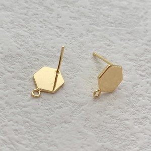 14k Gold Plated Hexagon Stud Earring Findings with Loop, Geometric Earring Findings,Hexagon Earring Post Findings Supplies,Earring Component