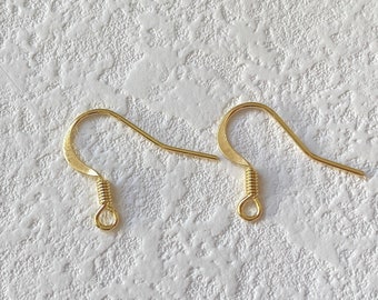 14k Gold Plated Earring Hooks, Gold Plated Earring Wires, French Earring Hooks, Earring Supplies, Jewelry Making Finding, Gold Earring Wires