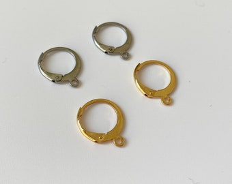 Stainless Steel Huggie Hoop, Gold Steel Tone Hoop Earring With Loop, Round Lever Back Huggie Hoop, Earring Supplies, Earrings Finding Supply