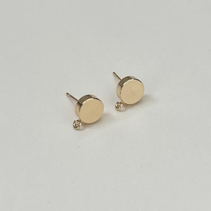 4PCS, 8mm 14k Gold Plated Circle Stud Earring Post with Loop, Round Stud Earring Findings with S925 Post, Gold Earring Findings Supplies