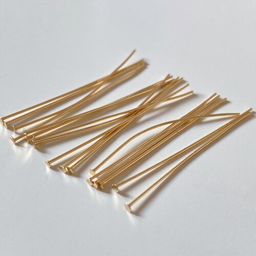 0.5x35mm/40mm, épingles à tête plates plaquées or 14 carats, épingle plate en T pour la fabrication de bijoux, fourniture d’épingles plaquées or, composant de bijoux, connecteur de boucles d’oreilles
