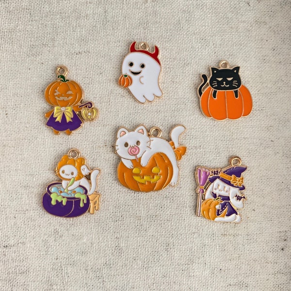 Halloween Pumpkin Cat Enamel Charms Findings, Halloween Charms, Cat Pumpkin Keychain Findings, Halloween Pendants, Cat Pumpkin/Ghost Charm