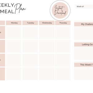 Weekly Meal Planner & Grocery List | Digital Download | PDF | Printable