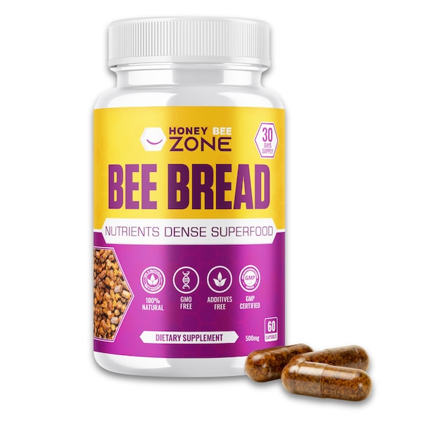 HoneyBeeZone Natural Bee Bread vegetarian capsules