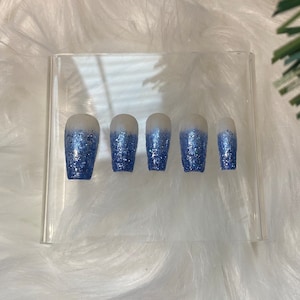 Snow Storm/Christmas nails/Holiday nails/Press on nails/Blue glitter nails/Rhinestone nails/Custom nails/Apres nails