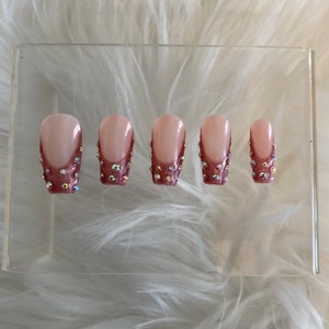 Bling tips/Customize press on nails/Press on nails/Rhinestone nails/Luxury press ons/Holographic French nail tips/Rhinestone nail tips