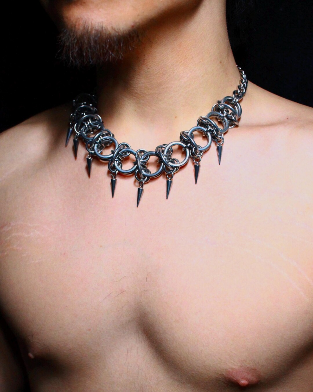 Vortex - Spiked Chainmail Choker - Stainless Steel Statement Necklace ...