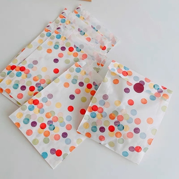 Colorful Dot Paper Gift Bag; Small Party Paper Gift Bag; Kraft rainbow paper gift bag; wrapping paper bag for cookie candy