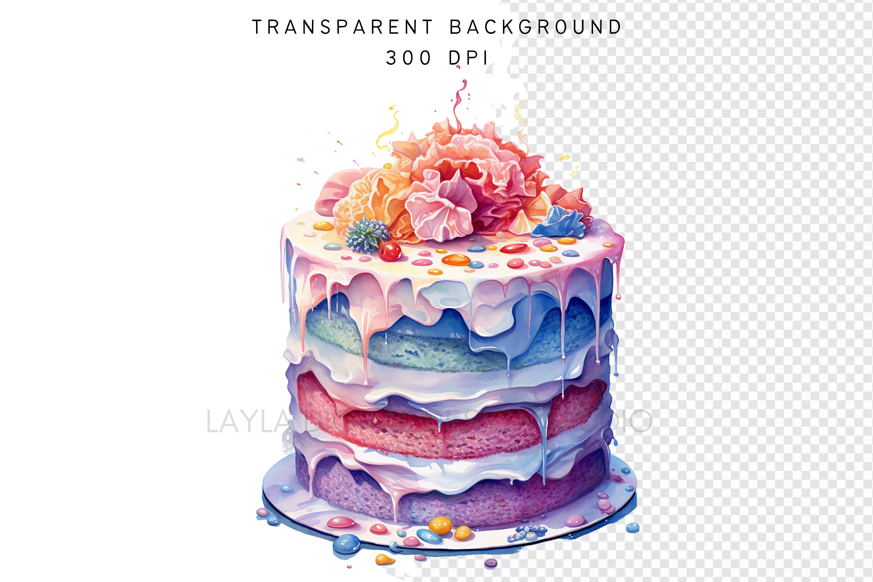 Watercolor Birthday Cake Clipart Watercolor Cake PNG - Etsy