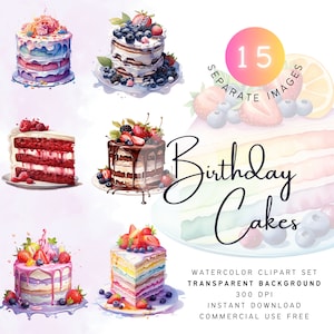 水彩バースデーケーキのクリップアート | 水彩ケーキ PNG | デザートのクリップアート | 誕生日のクリップアート | ベーキングのクリップアート | お菓子のクリップアート | 誕生日の PNG