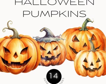 Watercolor Halloween Pumpkin PNG Clipart- Instant Download | Food Clipart | Autumn Images | Junk Journal | Fall Clipart | Digital Planner