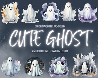 Mignon aquarelle Pastel Ghost Clipart | Aquarelle Halloween PNG | Image de collage effrayante | Clipart de journal indésirable | Artisanat en papier pour planificateur numérique