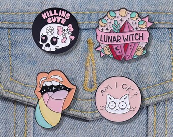 Pink Punk Enamel Pins Custom Witch Bear Tongue Ghost Call Brooches Lapel Badges Gothic Halloween Jewelry Gift for Friends