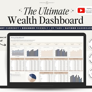 The Ultimate Budget Spreadsheet Monthly Budget Dashboard Debt Calculator Sinking Funds Google Sheets and Excel Budget Tracker - Tan & Navy