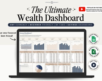 The Ultimate Budget Spreadsheet Monthly Budget Dashboard Debt Calculator Sinking Funds Google Sheets and Excel Budget Tracker - Tan & Navy