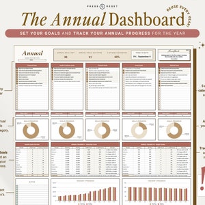 Annual & Monthly Goal Tracker Google Sheets Digital Habit Tracker ...