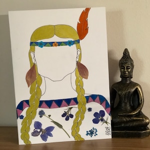 Pressed flower thank you card, dried flower greeting card, real flower art, native artwork, indigenous artwork, mother day!