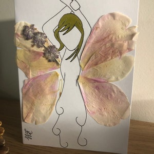 Pressed flower thank you card, dries flower greeting card, real flower art, flower fairy, flower angel