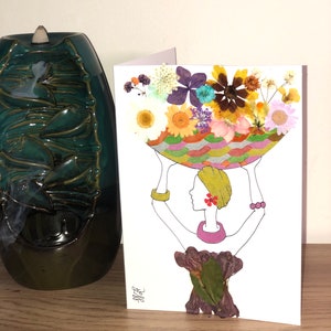 Pressed flower thank you card, dries flower greeting card, real flower art,  nature lover, gift for her, ancestral