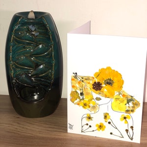 Carte de remerciement fleurs pressées, carte de voeux fleurs séchées, art floral véritable, art nature, jaune