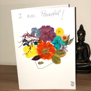 Pressed flower thank you card, dried flower greeting card, real flower art, valentine card, self love card, girl collection card, flower gir