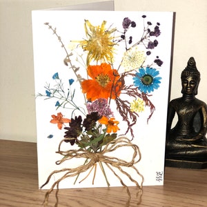 Pressed flower thank you card, dried flower greeting card, real flower art, valentine card, self love card, mother gift, bridal favor