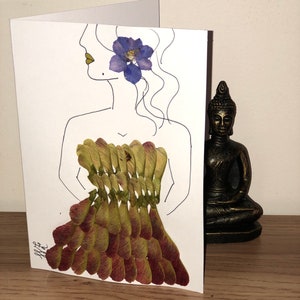 Pressed flower thank you card, dried flower greeting card, real flower art, valentine card, self love card, girl collection card,flower girl