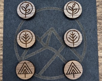 Nature engraved wood stud earrings set; geometric trees; set of 3