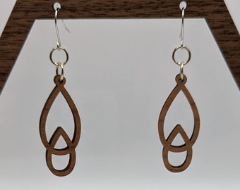 Geometric teardrop solid and cutout, wood earrings, double teardrop shape earrings, wood dangle earrings