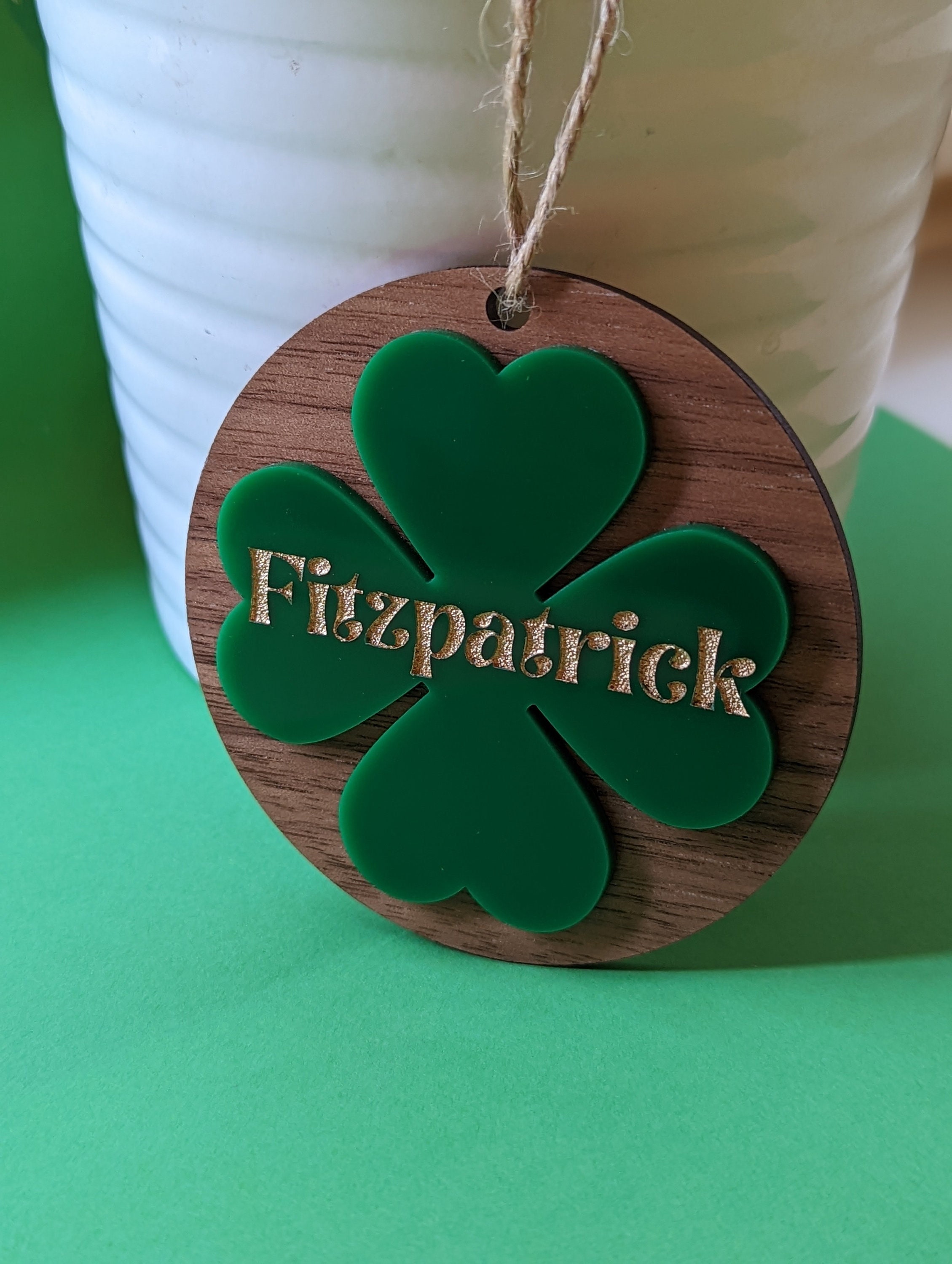Personalized Clover Ornament With Name Irish Ornament Green Etsy