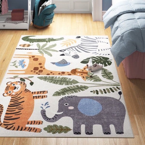 Hand tufted kids rug tibetan Nepal Animal Tiger beige rug designer rug woolen carpet area rug 2x3 3x5 4X6 5X8 kids room rug Bedroom Rug