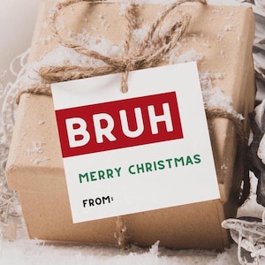 Bruh Weihnachten Geschenkanhänger, druckbares Leckerli Geschenk, Teen Slang, Klasse Weihnachtsfeier Geschenkanhänger, lustige Kinder Goody Bag Anhänger, Tweens, Teenager Geschenke