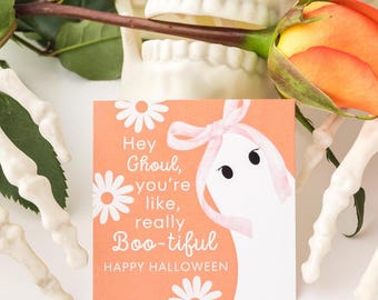 Hey Ghoul, You're Like Really Boo-tiful Halloween Printable Treat Tag, Gift for Her, Flower Bouquet Gift Tag, Boo Basket, Coquette Ghost Tag