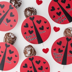 Cartes imprimables de la Saint-Valentin, Saint-Valentin en classe pour les enfants, insectes mignons de l'amour de la Saint-Valentin, étiquette de régal pour la classe de maternelle, cadeau