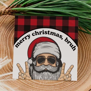 Merry Christmas Bruh, grappige cadeaukaartjes, afdrukbare traktatie-tag, tiener jargon, kinderen kerstfeest gunst tag, cadeau voor jongen, coole kerstman vredestekens