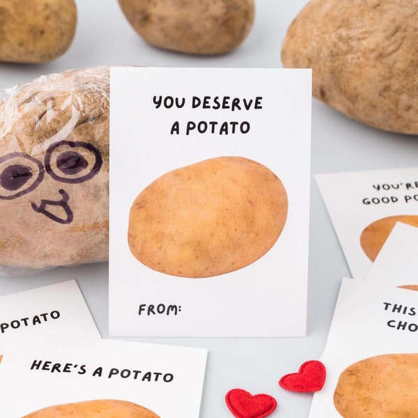 ポテトバレンタイン、子供向けの面白いバレンタインデーカード、印刷可能な教室用バレンタイン、中学校のクラス用バレンタイン、男の子向けバレンタイン、女の子向けバレンタイン