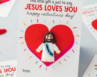 Mini tarjeta imprimible de Jesús para San Valentín, Jesús te ama, San Valentín para el aula cristiana, regalo de la Primaria SUD, San Valentín de fe
