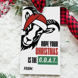 G.O.A.T. Weihnachten Geschenkanhänger, lustige druckbare Leckerlianhänger für Kinder, Klassenzimmer Mitbringsel Anhänger, Geschenke für Tween, Teen Slang, coole Ziege Nikolausmütze