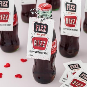 Fizz für Ihr Rizz Valentinstag Geschenkanhänger, druckbarer Soda Geschenkanhänger, Retro Leckerli Geschenkanhänger, lustiges Klassenzimmer Valentinstag für Kinder, Jugendliche, Tweens, trendiger Slang