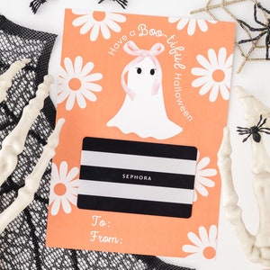 Tenga un hermoso portatarjetas de regalo de Halloween, imprimible para agradecer a los maestros, regalo para ella, plantilla de regalo de spa, hermosa y maravillosa Pinkoween