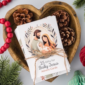 25 regali per biglietti d'Avvento per Gesù Bambino, calendario dell'Avvento di Natale stampabile per bambini, conto alla rovescia per Natale cristiano, LDS Primary, studio della Bibbia