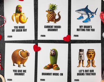 Brainrot Valentines Printable, Funny Meme Valentine Cards for Tweens, Kids Classroom Valentines, Trendy Weird Valentines, Digital Download