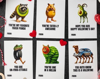 Brainrot Pun Valentine Cards for Tweens, Printable Meme Valentines for Kids, Funny Classroom Valentine Cards for School Exchanges, PDF Set