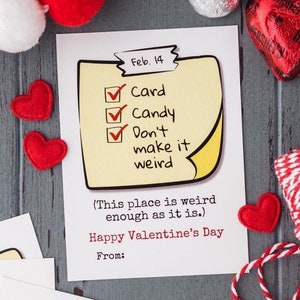 Drôle de collègue de travail Saint-Valentin, Cartes imprimables de la Saint-Valentin, Humour au bureau, Pense-bête jaune, Don't make it Weird, Enfants de la classe Saint-Valentin